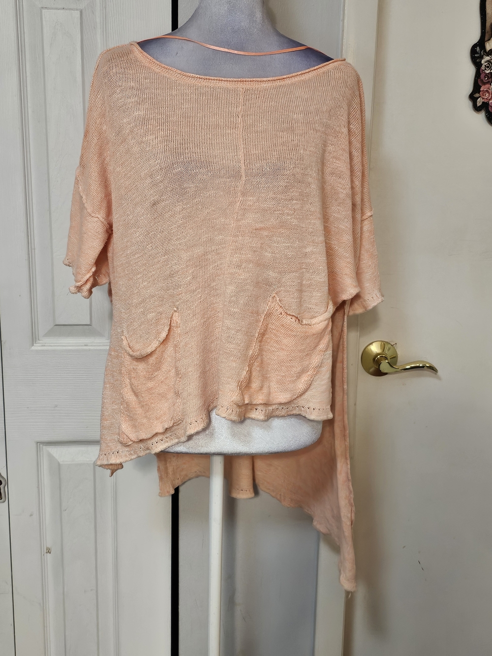 Free People Light Peach Oversized Knit Tunic with Pockets